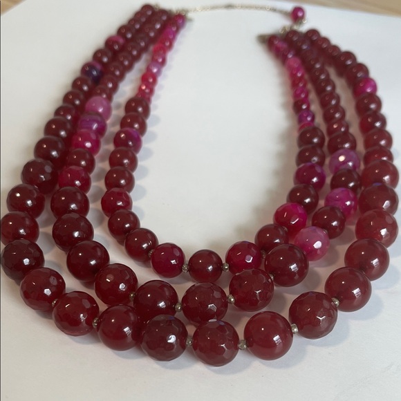 Anthropologie Three-Strand Fuscia Purple Pink Bead Necklace Layered Design - Picture 2 of 4